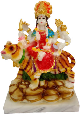 Love Kart Marble Look Goddess Maa Durga Devi Idol Handicraft statue Sherawali Mata rani Spiritual Puja Vastu Fegurine - Religious Murti Pooja Gift Decorative Showpiece  -  15 cm(Polyresin, Multicolor)