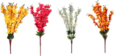 KAYKON 4 Artificial Peach Blossom Flower Bunch 9 Stem Flowers 22inch/55cm Multicolor Orchids Artificial Flower(22 inch, Pack of 4, Flower Bunch)