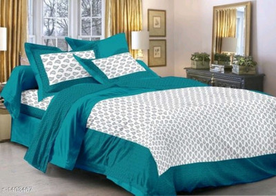 GN INDUSTRIES Cotton Double Flat 210 TC Jaipuri Prints Bedsheet(Pack of 1, White, Green)