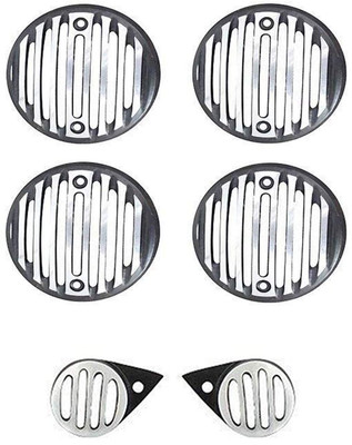 Ramanta 2 rear indicators, 2 front indicators, 2 parking lights Grills for Electra, Standard & Classic Bullets Bike Headlight Grill(Silver, Black)