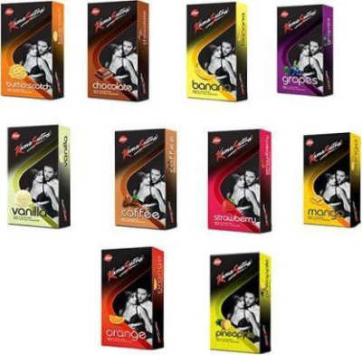 KamaSutra FLAVORED DOTTED CONDOM COMBO PACK (10*10=100PIS) Condom (Set of 10, 100S)