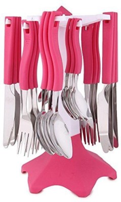 AWROI GLOBAL Trendy Cutlery Set 24 Pieces,(Contains: 6 Table Spoons, 6 Tea Spoons, 6 Forks, 6 Knives),Pink Plastic Cutlery Set(Pack of 24)