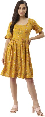 TREND ARREST Women Fit and Flare Yellow Dress