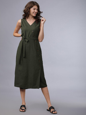 Tokyo Talkies Women A-line Green Midi/Calf Length Dress
