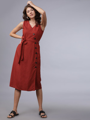 Tokyo Talkies Women A-line Brown Midi/Calf Length Dress