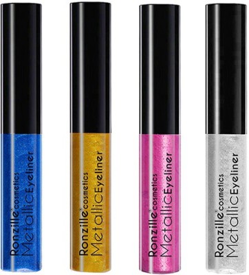 RONZILLE Glitter Liquid Eyeliner Blue Gold Pink Silver (Pack of 4) 20 ml(Blue Gold Pink Silver)