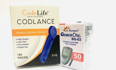 Dr. Morepen GLUCO ONE BG 03 50 Glucometer Strip & Codelife 50 Lancet 50 Glucometer Strips