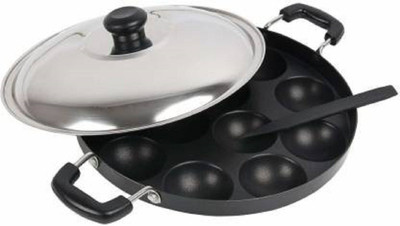 Dishi Non Stick Appam Patra with Lid Black NA Pan 24 cm diameter with Lid 1 L capacity(Aluminium, Non-stick)