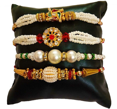 Dms Retail Thread Set of 4 Rakhi for Brother with Roli & Chawal Multicolor Designer Rakhi Mauli Thread Rakhi  Set(4 Rakhi)