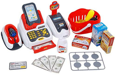 NIYATI ENTERPRISE  Cash Register Pretend Play Toy with Action, Sound, Scanner,Fruit Vending Machine and Accessories, Large ( Red)