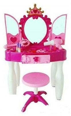 Risiddhi Little Kids Girls Princess Battery Operated Glamour Beauty Makeup Pretend Role Play Set Toy Mirror Durable Dressing Vanity Table Up with Music Sound and Light