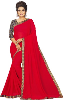 WigsDirect Solid/Plain Jamdani Georgette Saree(Red)