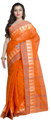 Upama Fabric Self Design Bollywood Handloom Cotton Blend Saree(Orange)