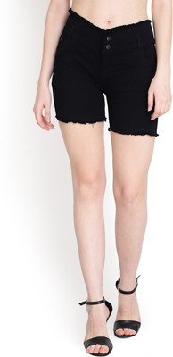 SheLook Solid Women Denim Black Denim Shorts