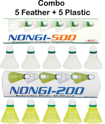 Nongi Combo Feather Plastic Shuttle  - White, Yellow(Medium, 77, Pack of 10)