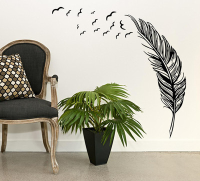 Littlebuds 115 cm Black Feather Removable Sticker(Pack of 1)