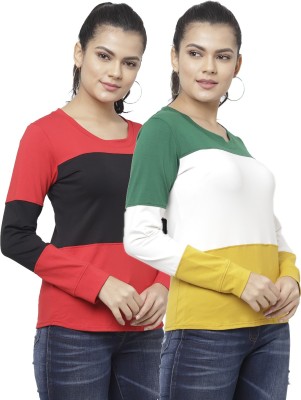 N-gal Colorblock Women Round Neck Multicolor T-Shirt