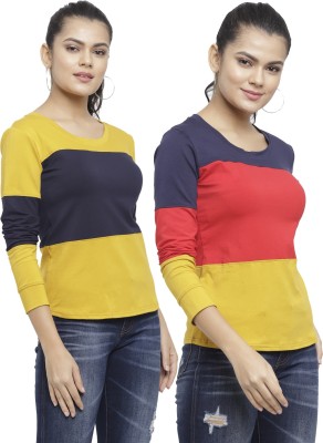 N-gal Colorblock Women Round Neck Multicolor T-Shirt