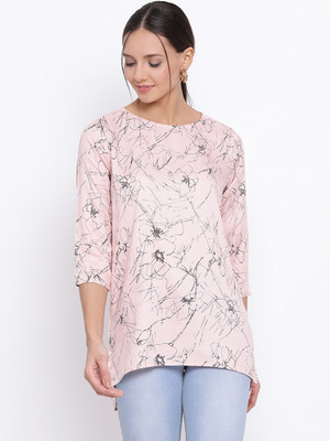 CRIMSOUNE CLUB Casual 3/4 Sleeve Printed Women Pink Top