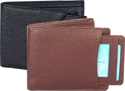 USL Men Brown, Black Artificial Leather Wallet(5 Card Slots, Pack of 2)