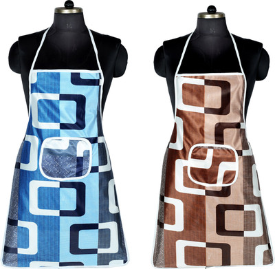 SSDN Polyester Chef's Apron - Free Size(Brown, Blue, Pack of 2)