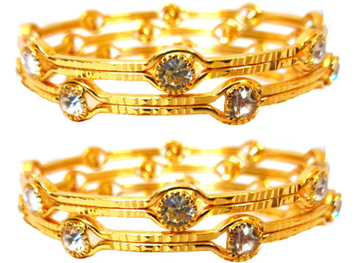 R R C Enterprises Brass Zircon Gold-plated Bangle Set(Pack of 4)