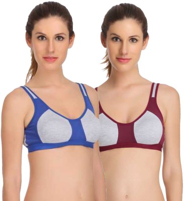 GEEBA Women Sports Non Padded Bra(Blue, Maroon)