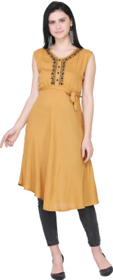 SAAKAA Women A-line Yellow Midi/Calf Length Dress