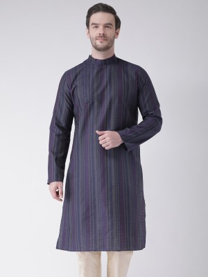 DEYANN Men Woven Design Straight Kurta(Blue)