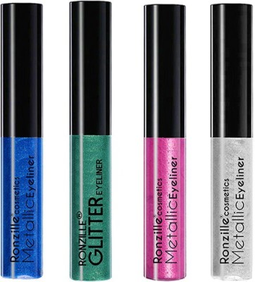 RONZILLE Glitter Liquid Eyeliner Blue Green Pink Silver (Pack of 4) 20 ml(Multicolor)