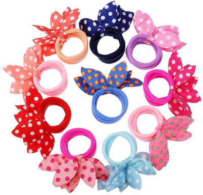 PS CREATIONS Girl's Rabbit Ear Hair Tie Rubber Bands Style Ponytail Holder 12 Pieces Rubber Band(Multicolor)