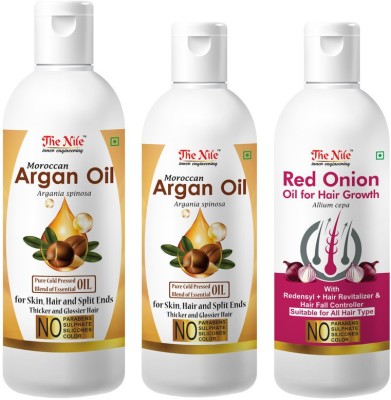 The Nile Moroccan Argan Oil 200 ML + Moroccan Argan Oil 100 ML + Red Onion Oil with Redensyl + Hair Revitalizer, Hair Regrowth & Hair Fall Control Hair Oil 100 ML Hair Oil(400 ml)