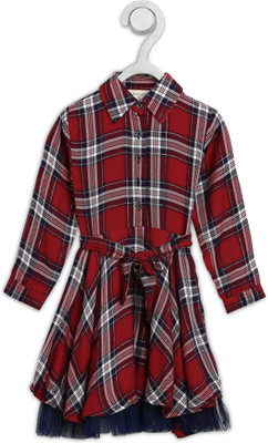 Gini Jony Girls MidiKnee Length Casual DressMulticolor Roll-up Sleeve
