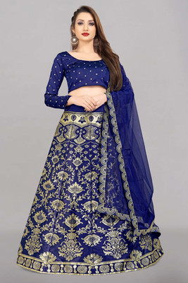 Divastri Solid Semi Stitched Lehenga Choli(Dark Blue)