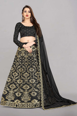 SHREE CREATION Self Design Semi Stitched Lehenga Choli(Black)