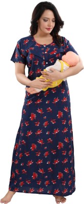 Fabme Women Maternity/Nursing Nighty(Dark Blue, Red)