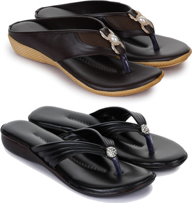 ShoeNstring Women Flats(Brown, Black , 6)