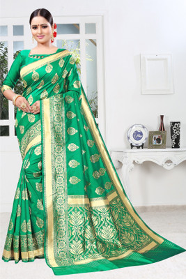 KHENI ART Woven Banarasi Pure Silk Saree(Green)
