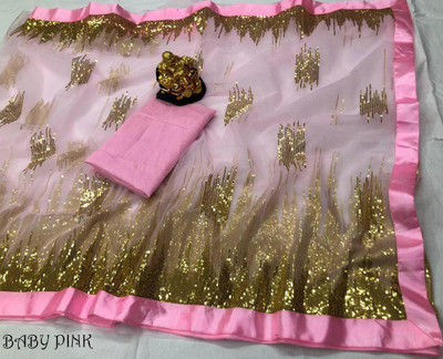 YESHU ENTERPRISE Embroidered Bollywood Net Saree(Pink)