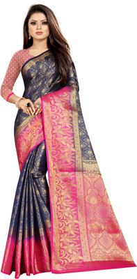 Matangi Exporter Self Design Banarasi Pure Silk Saree(Blue)