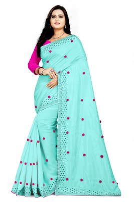 MM VENTURE Embroidered Bollywood Silk Blend Saree(Light Blue)
