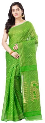 sourav biswas Woven Handloom Viscose Rayon, Cotton Silk Saree(Green)