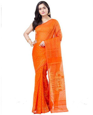 sourav biswas Woven Handloom Viscose Rayon, Cotton Silk Saree(Orange)