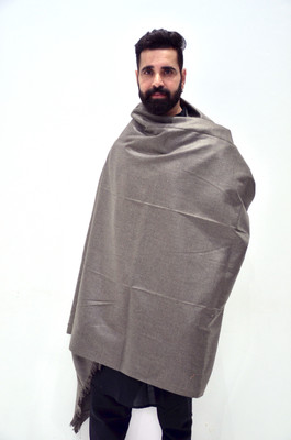 Indian shawl Wool Solid Men Shawl(Grey)