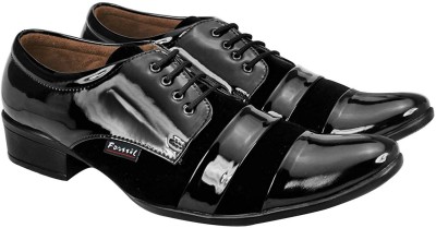 FORSSIL Forssil Designer Collection for Men Formal & Party Wear Black Patent Synthetic Leather and Velvet Derby Shoes Party Wear For Men(Black)