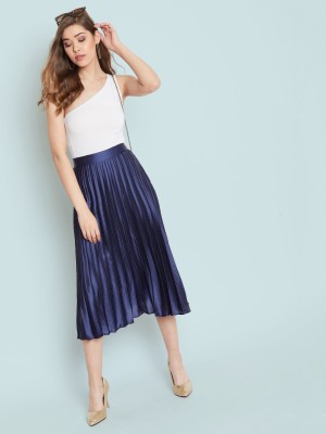 Uptownie Lite Solid Women Pleated Blue Skirt