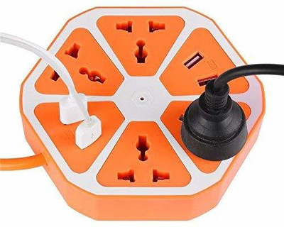 Orvax Hexagon Socket Extension board with 4 USB 2.0Amp charging point -- PowerCube Socket EU Plug 4 Outlets+4 USB Ports Adapter with 1.7m Cable Extension Adapter Multi Switched Socket HUH003 250 A Three Pin Socket 250 A Three Pin Socket