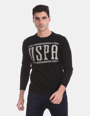 U.S. POLO ASSN. Solid Round Neck Casual Men Black, White Sweater