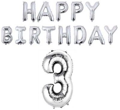 Offer99 Solid Silver Happy Birthday Foil Balloon with 3 Number Letter Balloon for Birthday Party Celebration Letter Balloon(Silver, Pack of 14)