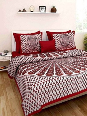 Avnish Enterprises 144 TC Cotton Queen Printed Flat Bedsheet(Pack of 1, Red)